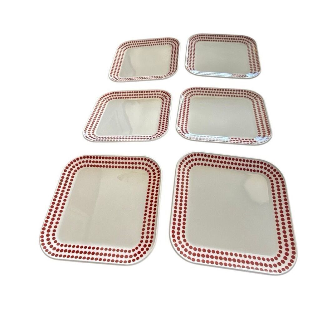 Room Essentials White Red Polka Dots Melamine Square Plates Set of 6